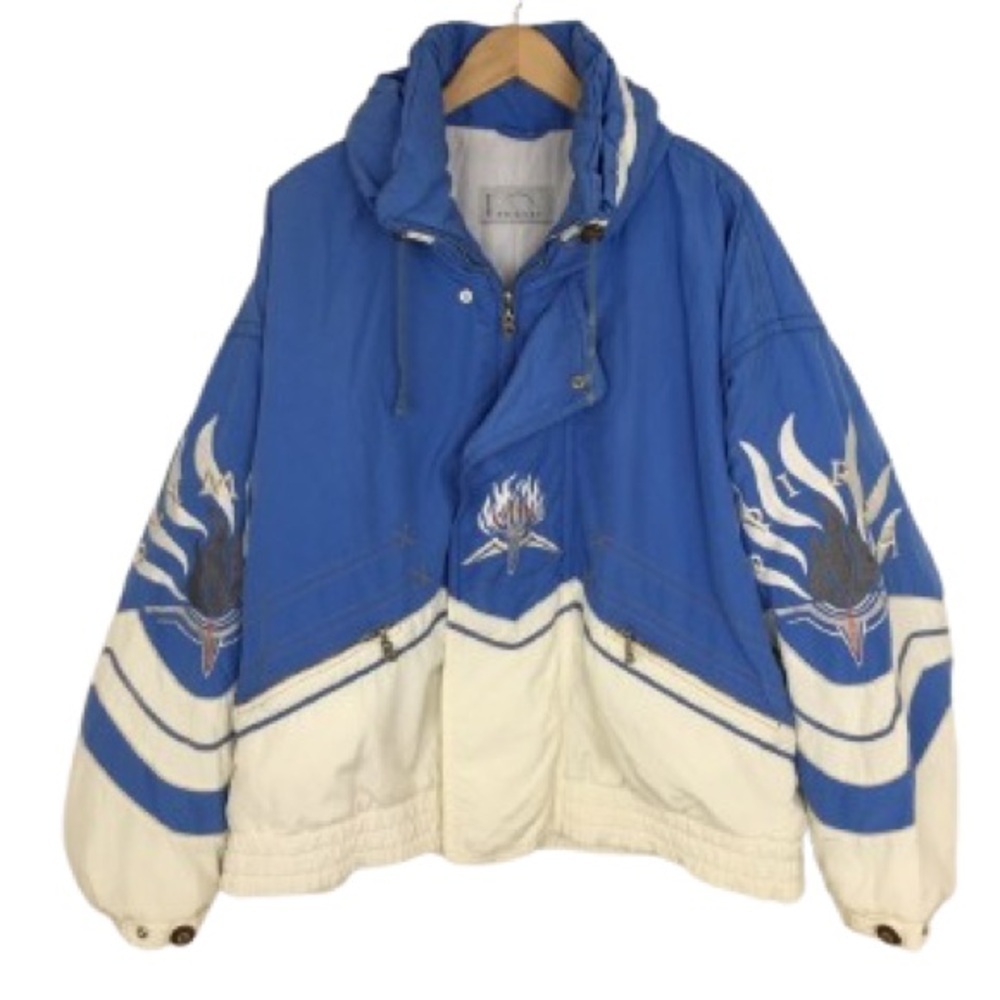 Vintage Bogner Ski Winter Coat Jacket Olympic Spirit Embroidered Rare Blue White